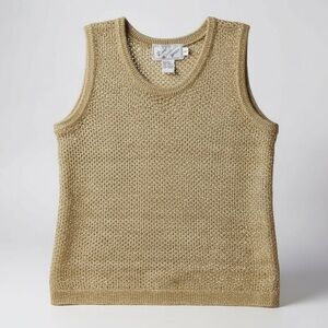 Vintage Gold Metallic Open Weave Glam 80s Party Girl Sweater Tank - Size‎ Small
